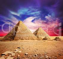 Pyramids and violet clouds