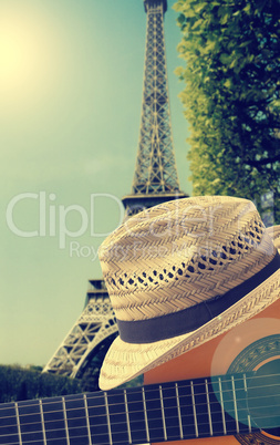 Guitar and summer hat in France