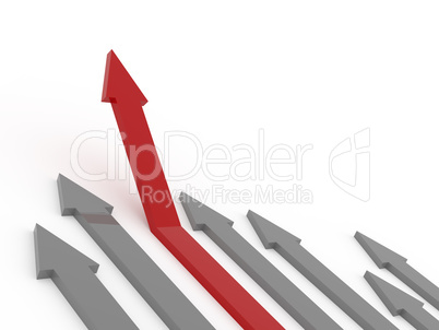 Red rising arrow on white