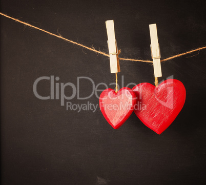 Red wooden heart shapes