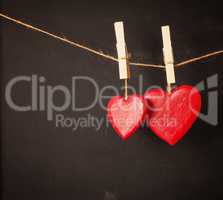 Red wooden heart shapes