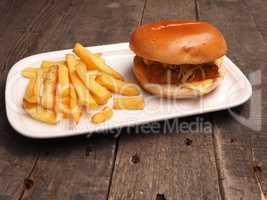 Fish burger with French fries
