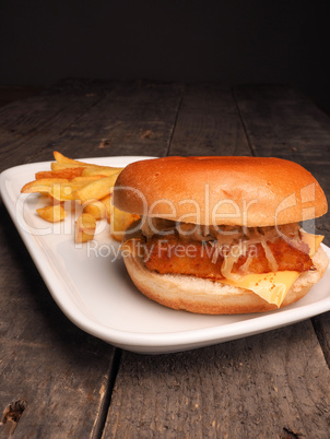 Fish burger with French fries