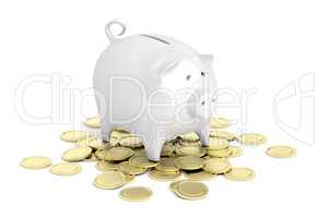 Piggy bank and coins