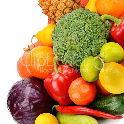 Set fruits and vegetables isolated on white background.