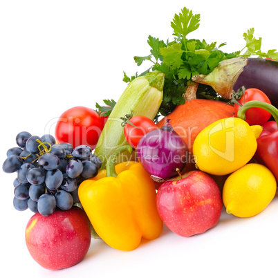 Fruits and vegetables isolated on white.