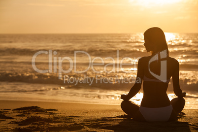 Woman Girl Sitting Sunrise Sunset Bikini Beach