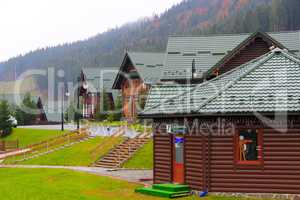 beautiful houses in the Carpathian mountains of Bukovel resort in Ivano-Frankivsk region Ukraine
