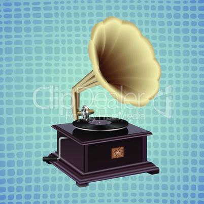 Gramophone on a blue background