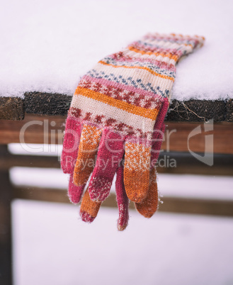 winter knitted multicolored mittens