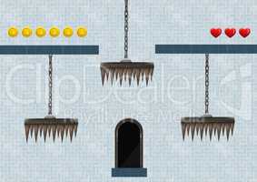 Computer Game Level with coins hearts and traps