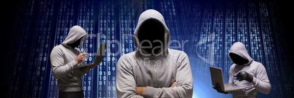 Anonymous hackers with computer code binary interface
