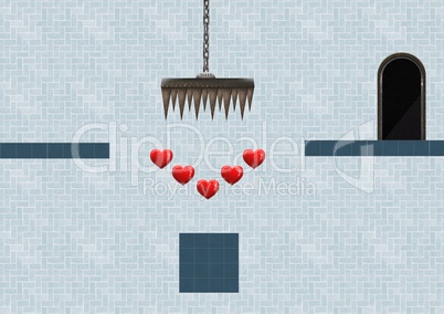 Computer Game Level with hearts and trap