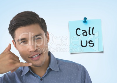 man smiling with ring me sign