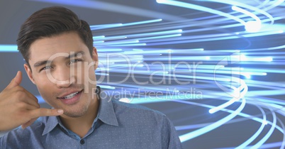 man smiling with ring me sign