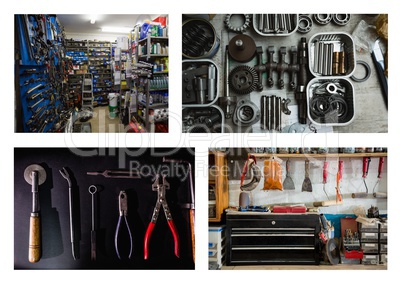 repair tools and workshop collage