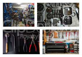 repair tools and workshop collage