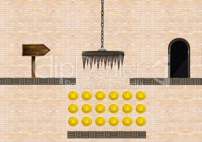 Computer Game Level with coins and trap