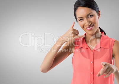 woman smiling with ring me sign