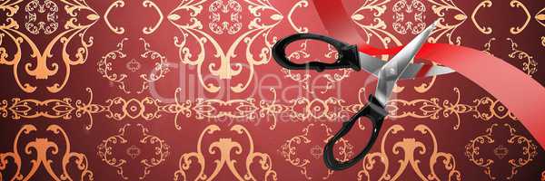 Scissors cutting ribbon with pattern