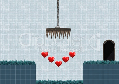 Computer Game Level with hearts and traps