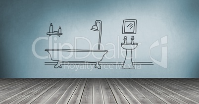 bathroom drawing on wall