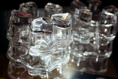 Empty glasses on table in night club or restaurant, closeup