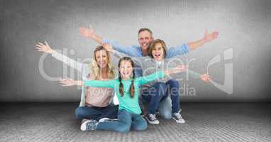 Family having fun with grey background