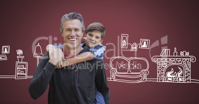 Father and son with home drawings