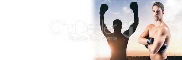 Boxer man with champion silhouette