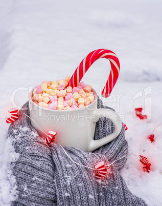 ceramic cup with hot chocolate with marshmallows