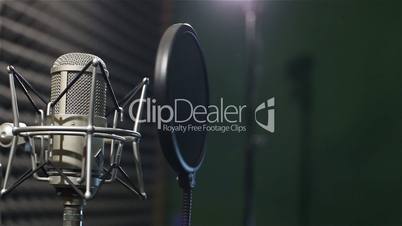 Studio recording, professional microphone in the recording studio, close up