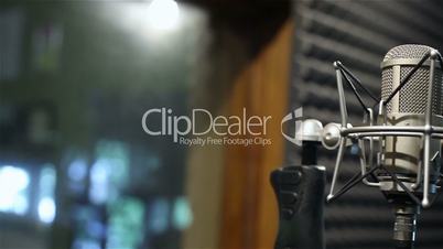 Studio recording, professional microphone in the recording studio, close up