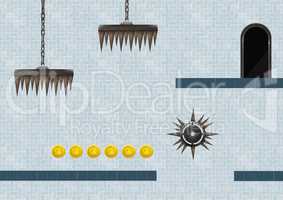 Computer Game Level with coins and traps