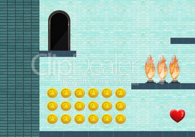 Computer Game Level with coins and heart