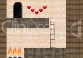 Computer Game Level with hearts and ladder