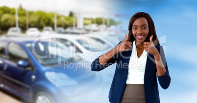 car sales woman thumbs up