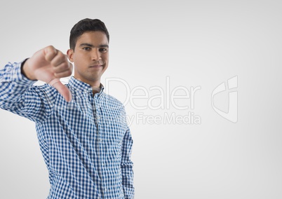 man in shirt  with thumbs down