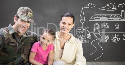 Military Family with home drawing