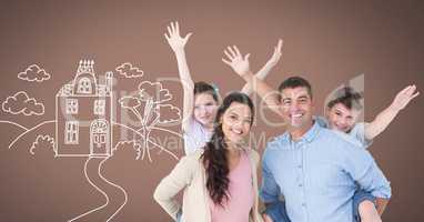 Family having fun together with home drawing