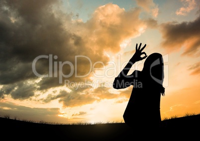woman silhouette with ok sign