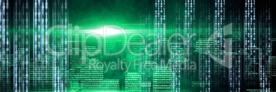 Code binary interface and green city background