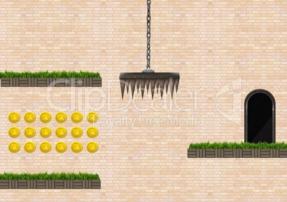 Computer Game Level with coins and trap