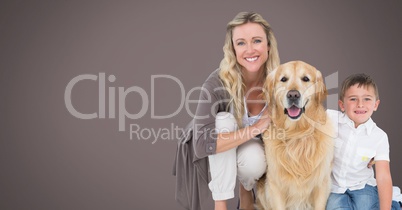 Mother with son and dog with brown