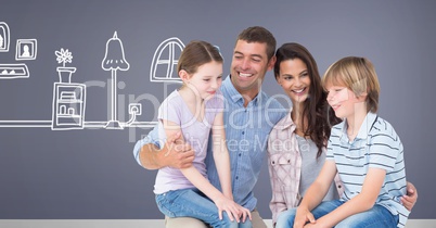 Family together with home drawing