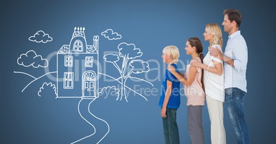 Family together with home drawing