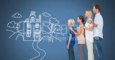 Family together with home drawing