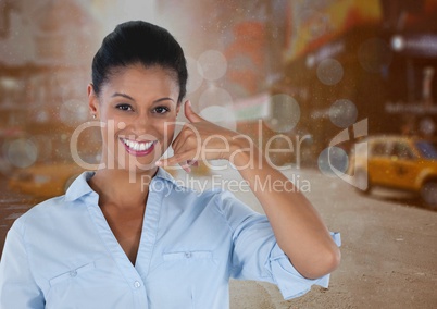 woman smiling with ring me sign