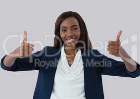 businesswoman smiling with thumbs up
