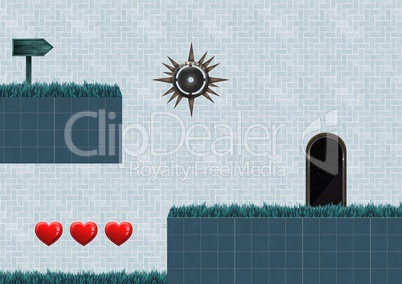 Computer Game Level with hearts and trap